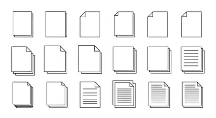 A collection of various paper documents and stacks with different states, including blank and text-filled pages.