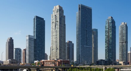Fototapeta premium Modern City Skyline with Skyscrapers and Sunlight in Business District