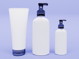 Set of Cosmetic Pump Bottles and Tubes Packaging