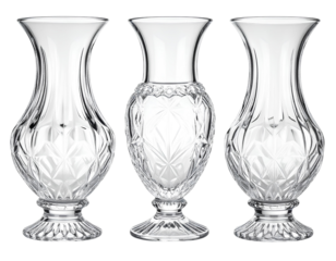 Firefly_Set of Studio photograph of an ornamental glass vase made from clear crystal, highly