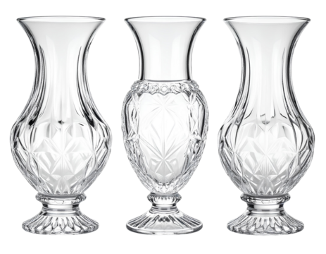 Firefly_Set of Studio photograph of an ornamental glass vase made from clear crystal, highly