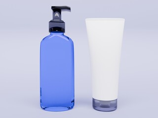 Blue Pump Bottle with White Cosmetic Tube Packaging