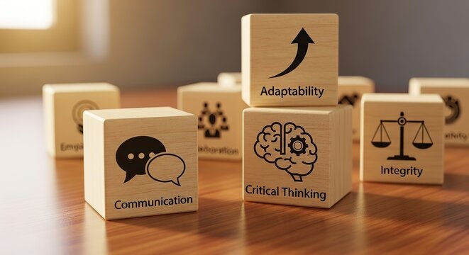 Wooden Blocks Representing Essential Skills for Success