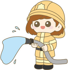 소방관_여자아이_물뿜는모습사선