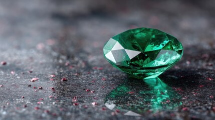 Emerald Stone Close Up Macro Shot Reflective Surface Detailed Gem Facets Green Hues Sparkle Dark Background