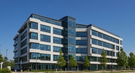 Modern Office Building with Glass Windows and Clean Architectural Design