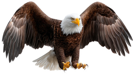 Obraz premium Majestic Eagle in Flight: Witness the awe-inspiring sight of a Bald Eagle soaring through the sky, a symbol of freedom and strength, with its wings outstretched, ready to conquer.