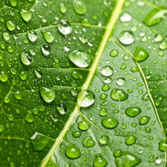 Close-up of a vibrant green leaf covered in glistening water droplets