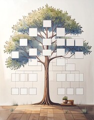 Family tree graphic with blank photo frames