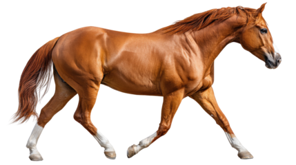 Majestic Horse on a Gentle Stroll: A stunning chestnut horse moves with grace and poise, its strong form highlighted against a subtle backdrop, embodying strength and elegance.