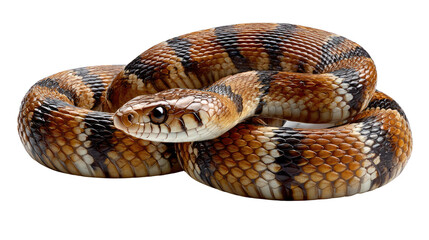 Obraz premium Serpent's Gaze: A detailed macro shot of a sleek snake, its scales a mosaic of earth tones and a captivating, penetrating gaze.