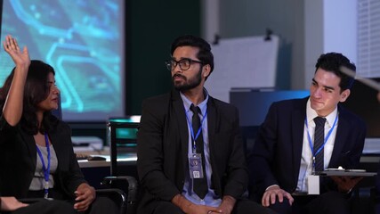 In a corporate war room, a strategy team interacts with an immersive AI driven simulation on a holographic display, wargaming market scenarios and making data backed decisions. - Powered by Adobe