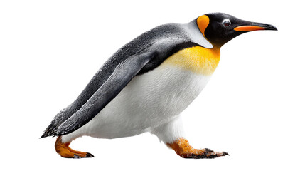 Fototapeta premium Elegant King Penguin on the Move: An elegant king penguin strides gracefully, showcasing its distinctive coloration. A testament to the wonders of the animal kingdom