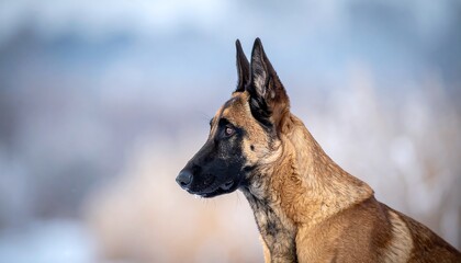 Profile of a Belgian Malinois in winter