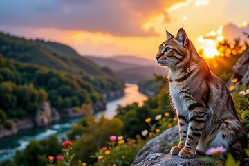 Graceful Feline Lush Habitat Dawn