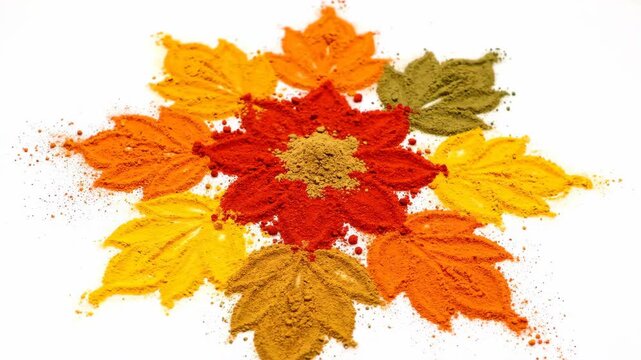 Vibrant indian masala art aromatic spice blend arranged in a beautiful traditional design evoking culinary richness and cultural essence