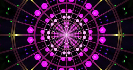 Colorful circular pattern featuring purple and green lights