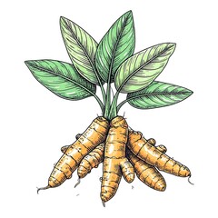 Turmeric root with leaves