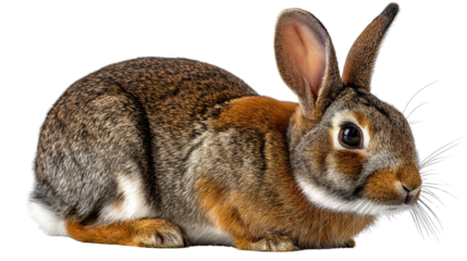 Rabbit's Gentle Gaze: A detailed study of a cute rabbit shows the rabbit in a clean setting, it is a charming creature. A symbol of spring and joy.