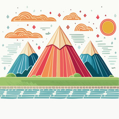 Stylized Mountain Range Landscape Illustration