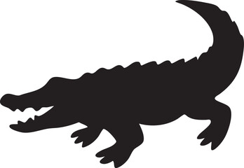 Black crocodile silhouette icon representing a reptile isolated on white background