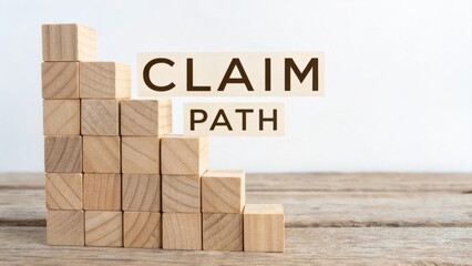 Wooden Blocks Assembling A Path With Claims Written On Them, Concept Of Growth And Achievement Through Hard Work