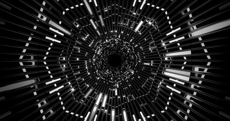 Vivid black and white tunnel with light patterns