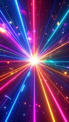 Colorful radiating light beams in space