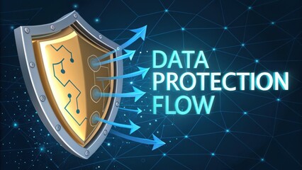 Visual Representation of Data Protection with Shield, Arrows, and Digital Connections for Cybersecurity Concepts