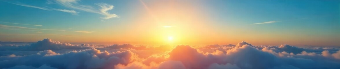 Vast, azure expanse of cloudless sky, bathed in the warm golden light of sunrise Perfect for serenity, peace, freedom, and travel themes , sunset, serene, calm