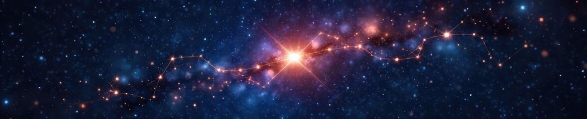 Two star constellations, mirrored and intertwined, shining brightly against a dark night sky A celestial double, representing connection and duality , night, mirrored