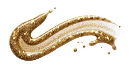Gold glitter nail polish stroke texture for beauty product isolated PNG with Transparent Background