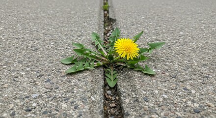 Vibrant dandelion blooms, breaking through concrete with resilience and hope today