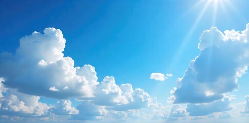 Vast, expansive American sky, deep blue canvas dotted with fluffy white clouds, sunlit and serene  Perfect for travel, freedom, and nature themes , beautiful, texture, america