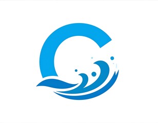 Blue letter C with stylized water waves