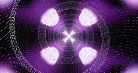 Vibrant purple pattern with swirling shapes and glowing elements