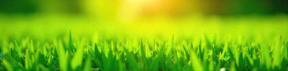 Vibrant green grass bathed in the warm sunlight of a clear day  Perfect for backgrounds, websites, or nature-themed projects  Shows texture and detail of blades of grass ,  beauty,  organic