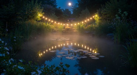 Obraz premium Moonlight garden path reflection