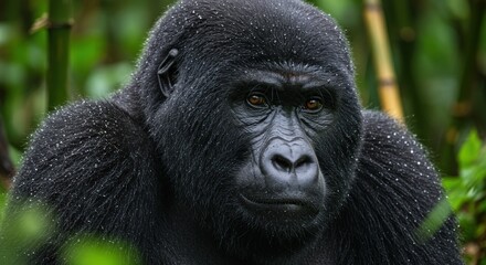 Obraz premium Close up of gorilla in lush rainforest