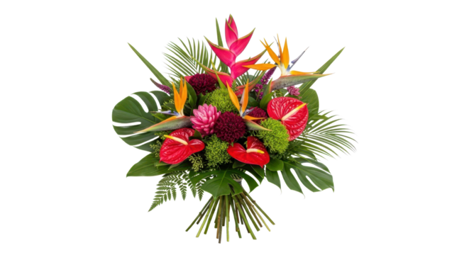 Tropical flower bouquet arrangement isolated PNG with Transparent Background