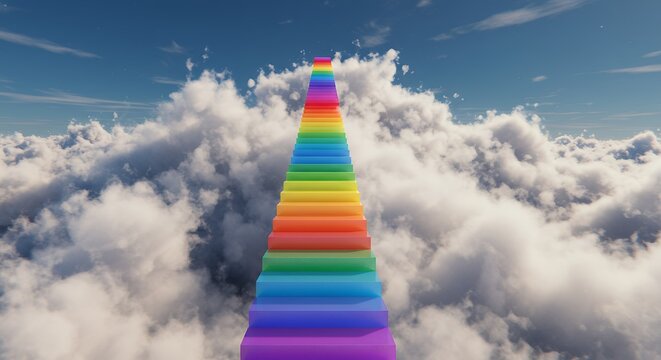 Rainbow pathway through clouds