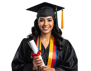 Hyper-realistic 8K PNG of a young graduate smiling proudly while wearing a black cap  765142