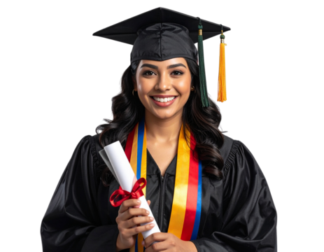 Hyper-realistic 8K PNG of a young graduate smiling proudly while wearing a black cap  765142