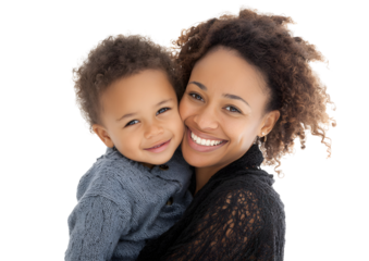 Smiling Mother Carrying Baby Son Isolated