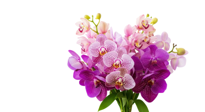Bouquet of pink and purple orchids isolated on white background