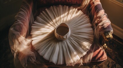 Obraz premium Overhead shot of a white ballet tutu on chair.