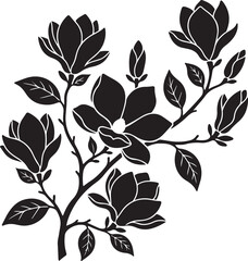Magnolia Silhouette: A close-up, striking silhouette of magnolia blooms and leaves, perfect for adding a touch of elegance and natural beauty to your design projects. 