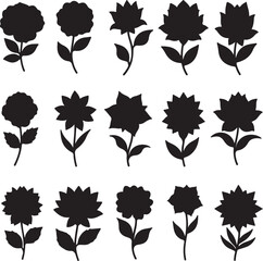 Floral Silhouettes: An elegant composition of botanical beauty, showcasing an array of black floral silhouettes against a stark background. Each delicate form whispers of nature's artistry.