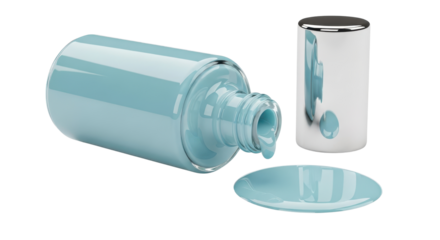 Light blue nail polish spilled on white background