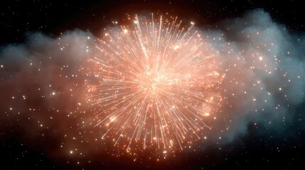 Exploding Fireworks Illuminating Night Sky with Cinematic HDR Photo a Breathtaking Display of Light and Color Amidst Dark Background and Smoke